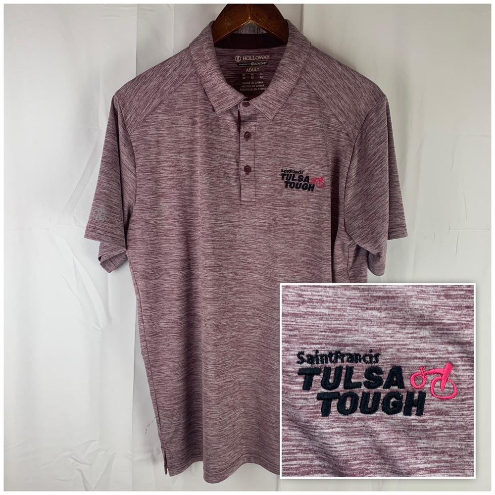 Holloway Polo Shirt Mens Medium Maroon Space Dye Tulsa Tough Coolcore Cycling‎